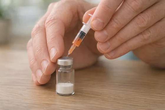 Peptid-Vial kontrolliert anstechen